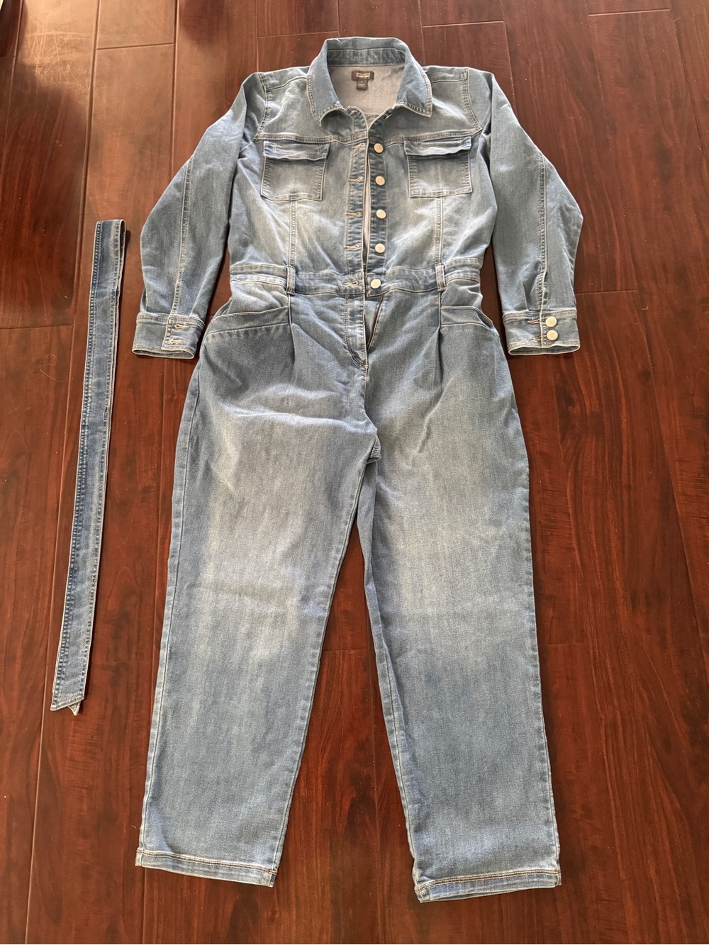 Martha Stewart Light Blue Denim Jeans Overall Jumpsuit with Belt